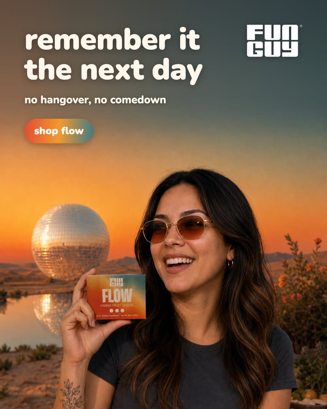 Meta ad: Dani holding Flow at sunset