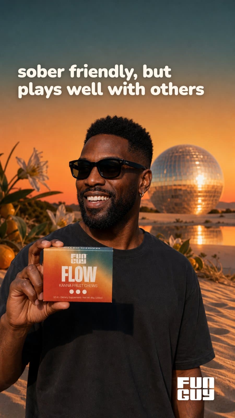 Instagram story: Marcus holding Flow at sunset